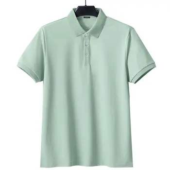 Мъжка риза с къси ръкави от ледената Коприна с къс ръкав, Без Универсален Дизайн, Мъжки Лятна Дишаща Однотонная тениска с ревера, Мъжки