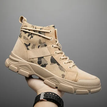 Мъжки обувки 2023, есенни нови камуфляжные обувки, непромокаеми тенденция на ежедневните военни обувки в стил дезерты в ретро стил