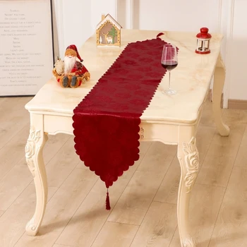Настолна песен Коледа Червено-бяла чанта, за декорация на маса във формата на снежинка с пискюли