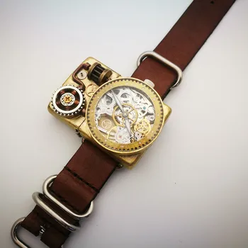 Оригинални часовници ръчна работа, механични часовници с запалване от чиста Мед, творчески мъжки механичен часовник ръчна изработка