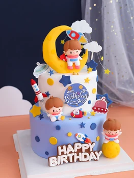 Печете Украса за торта Космически кораб Ракета Астронавт Торта за бебе душ Етаж се Разкрива Кукла за парти на Космоса, Вселената, Планета части за рожден Ден