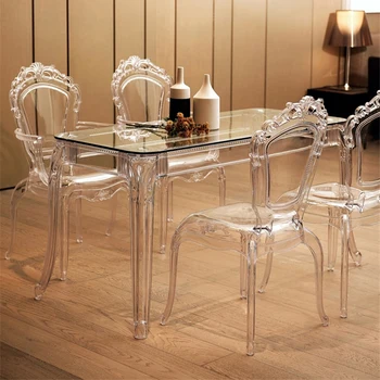 Прозрачна маса за Хранене, стол за кухня с облегалка, Минималистичен Стол Ins, Дизайнерски стол за грим от Акрил Кристал, Дворцова Трапезни столове MC