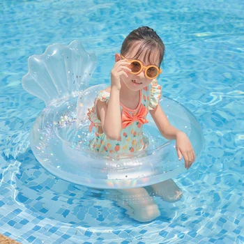 Прозрачно детско пръстен за гмуркане, Оборудване за гмуркане, Сгъстено плувки за басейн, тръба от PVC Материал, сгъваем с облегалка за деца, новородени