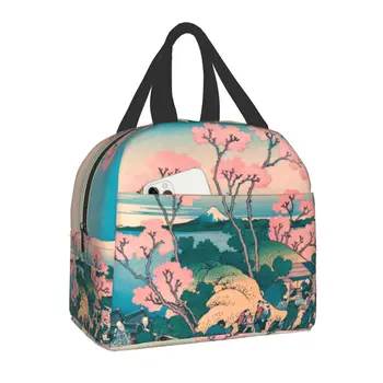 Пролетен пикник под череша дърво с цветя, чанта за обяд, Женски топло хладилник, топла обяд-бокс японската сакуры за жени, деца, училище