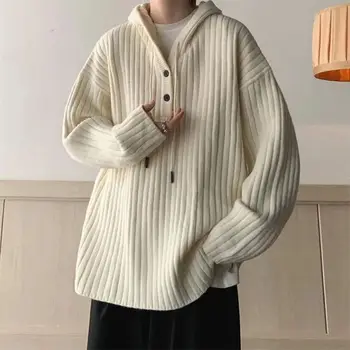 Ретро Пуловер в американски Стил, Мъжки Обикновен Пуловер с Качулка, Свободни Всекидневни Плетени Пуловери за Хай стрийт, Пуловери, Мъжки Връхни Мъжки облекла