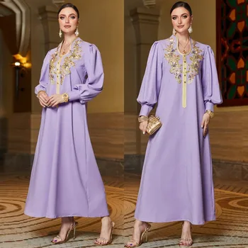 Рокли С пищни ръкави в етнически стил, Луксозни Вечерни рокли за Партита в Дубай, Мюсюлмански женски Халат, Марокански Турска дрехи, Ислямски кафтан