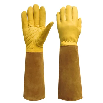 Ръкавици за градинарство от телешка кожа, дълги Розови Ръкавици за защита от пробиви, за подстригване и пчеларството, Ръкавици за защита на градина
