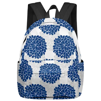 Синьо-сиви Раница с текстура хортензия във формата на цвете, ученически чанти за тийнейджъри, чанта за лаптоп, Дамски ежедневни раница за пътуване
