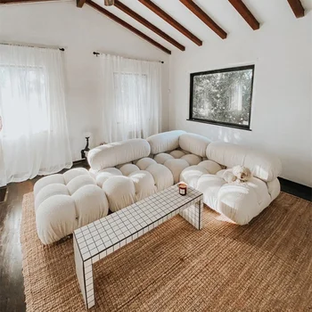 Скандинавски Дизайнерски диван-стол с Червена Квадратна Бутон За Малка Семейна хол, Модул за спалня, Единична Модерен Мързелив Стол