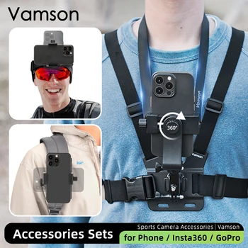 Скоба за раницата Vamson, главата и колан на Гърдите колан, за определяне на телефона за смартфон DJI Gopro Hero 11 10 9 8, Аксесоари Insta360 X3