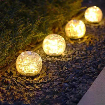 Слънчев Led лампа на открито, напукани стъклена топка, водоустойчива лампа за билки в градината, украса за Тераси, Коледа