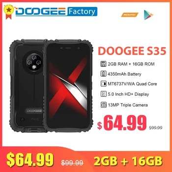 Смартфон Doogee S35 2 GB 16 GB от 5.0 Инчов Екран Восьмиядерный 4350 ма IP68 13 Mp Тройната Камера за задно виждане Трайни Мобилен Телефон