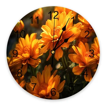 Стенен часовник с цвете-хризантема, много модерни Кухненски Кът Кръгли стенни часовници, Безшумни висящи часовници за Спални