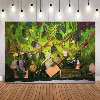 Тематичен фон в стил сафари в джунглата за снимане на Приключения, на портрета в душата на детето, фотобудки, подпори за торта за новородени деца