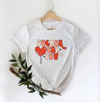 Тениска Sucker For You, Риза за влюбените в Сърцето на Свети Валентин, Ризи с къс ръкав, 100% cctton, Модни Градинска Облекло в Стил Харадзюку, Директна Доставка