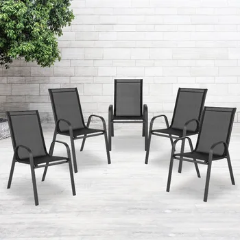 Уличен стол за месене с гъвкав и комфортен материал и метални рамки от серията Brazos от 5 мебели Flash Furniture черен цвят
