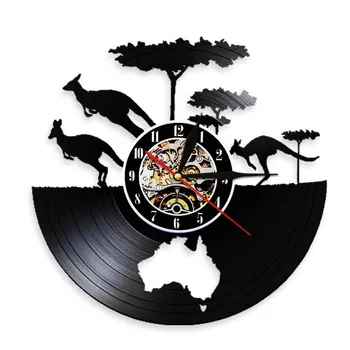 Художествена версия на КЕНГУРУ, Карта на АВСТРАЛИЯ, Vinyl плоча, Винил и стенни часовници, Животни ръчна изработка, уникална идея за подарък за турист