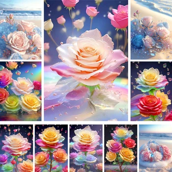 Цветя от Цветни Рози САМ Картина от Номера Комплект Маслени Бои 40*50 Оцветяване по Номера Ръчно изработени За Деца на Едро Ръчна работа