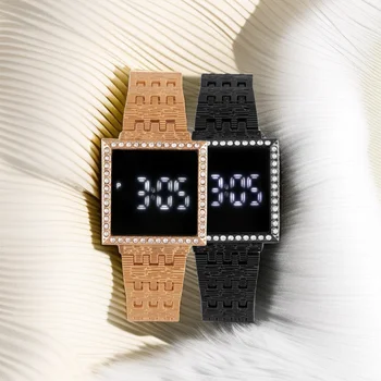 Цифрови часовници за жени Луксозни марки, квадратни led прости ръчни часовници, Стилни дамски гривни от розово злато, подаръци, Топла Разпродажба